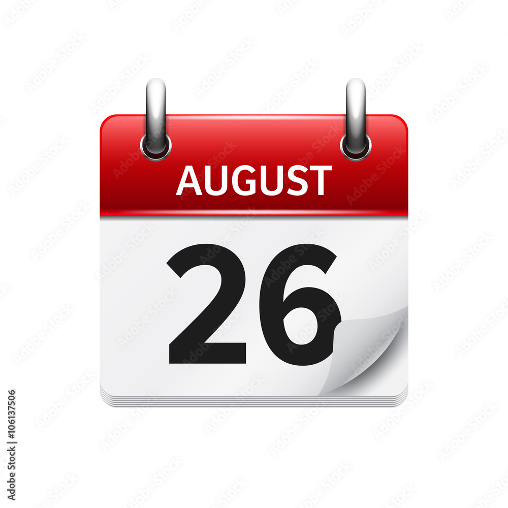 August 26. Vector flat daily calendar icon. Date and time, day, month. Holiday. August 26. Vector flat daily calendar icon. Date and time, day, month. Holiday.