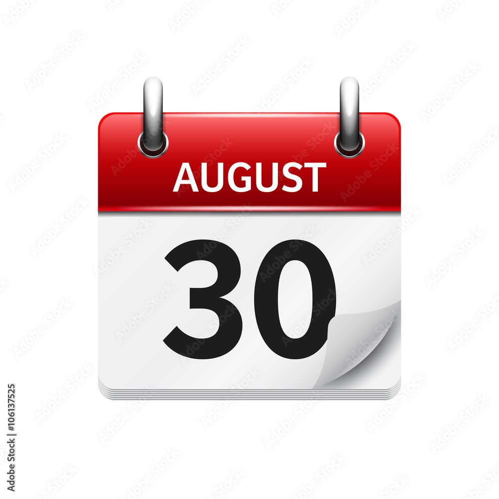 August 30. Vector flat daily calendar icon. Date and time, day, month. Holiday. August 30. Vector flat daily calendar icon. Date and time, day, month. Holiday.