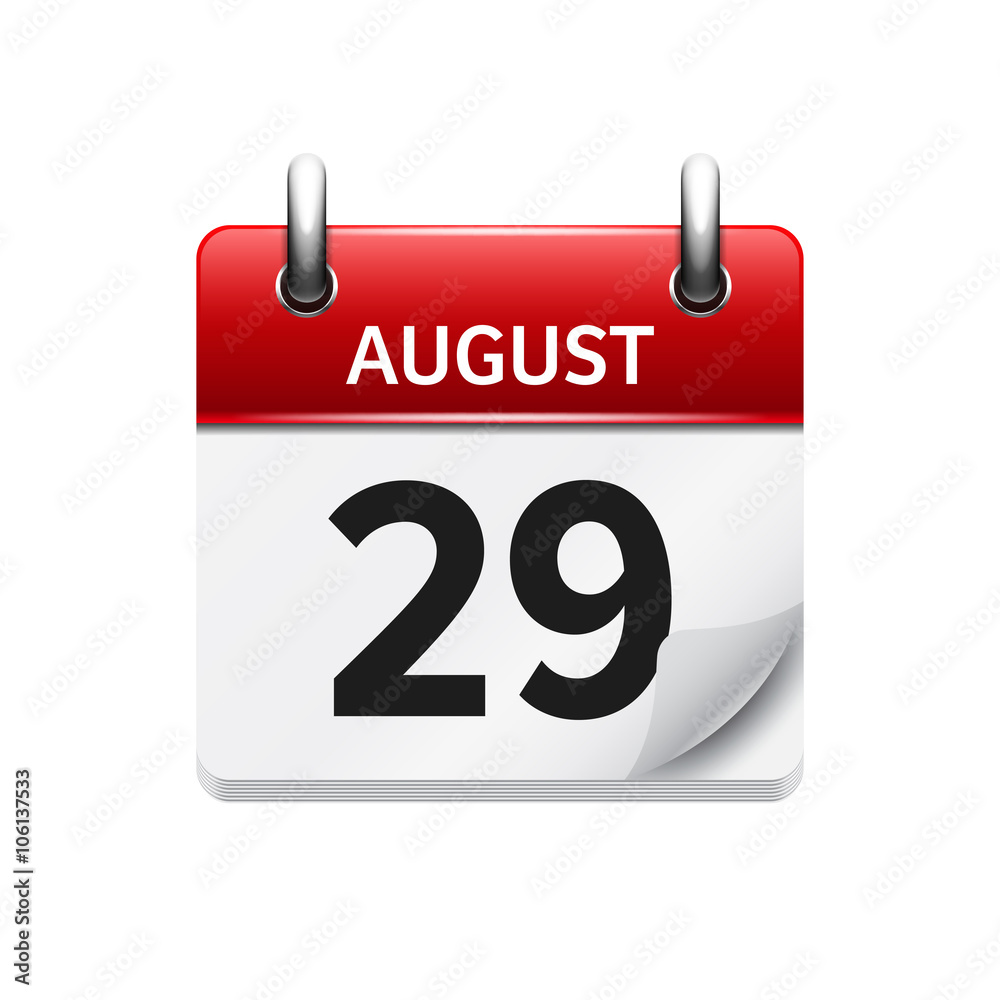 August 29. Vector flat daily calendar icon. Date and time, day, month. Holiday. August 29. Vector flat daily calendar icon. Date and time, day, month. Holiday.