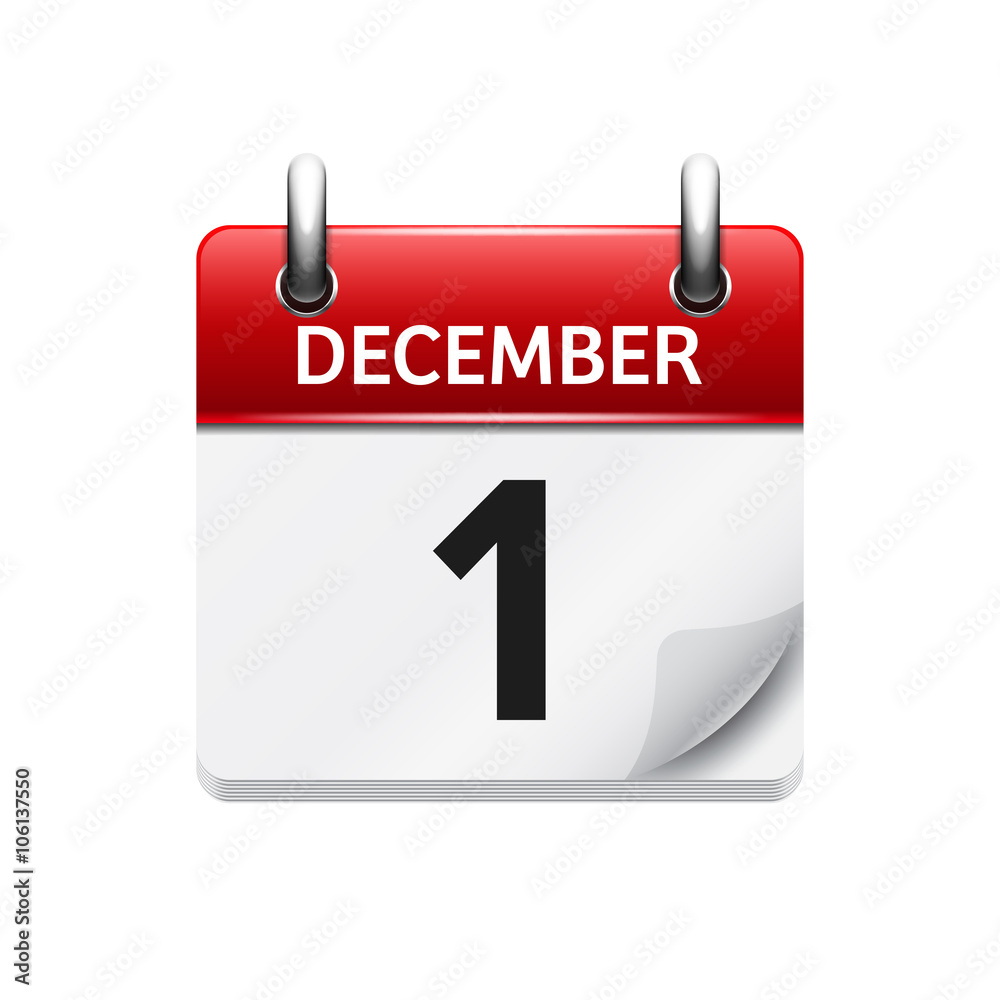 December 1 . Vector flat daily calendar icon. Date and time, day, month. Holiday. December 1 . Vector flat daily calendar icon. Date and time, day, month. Holiday.