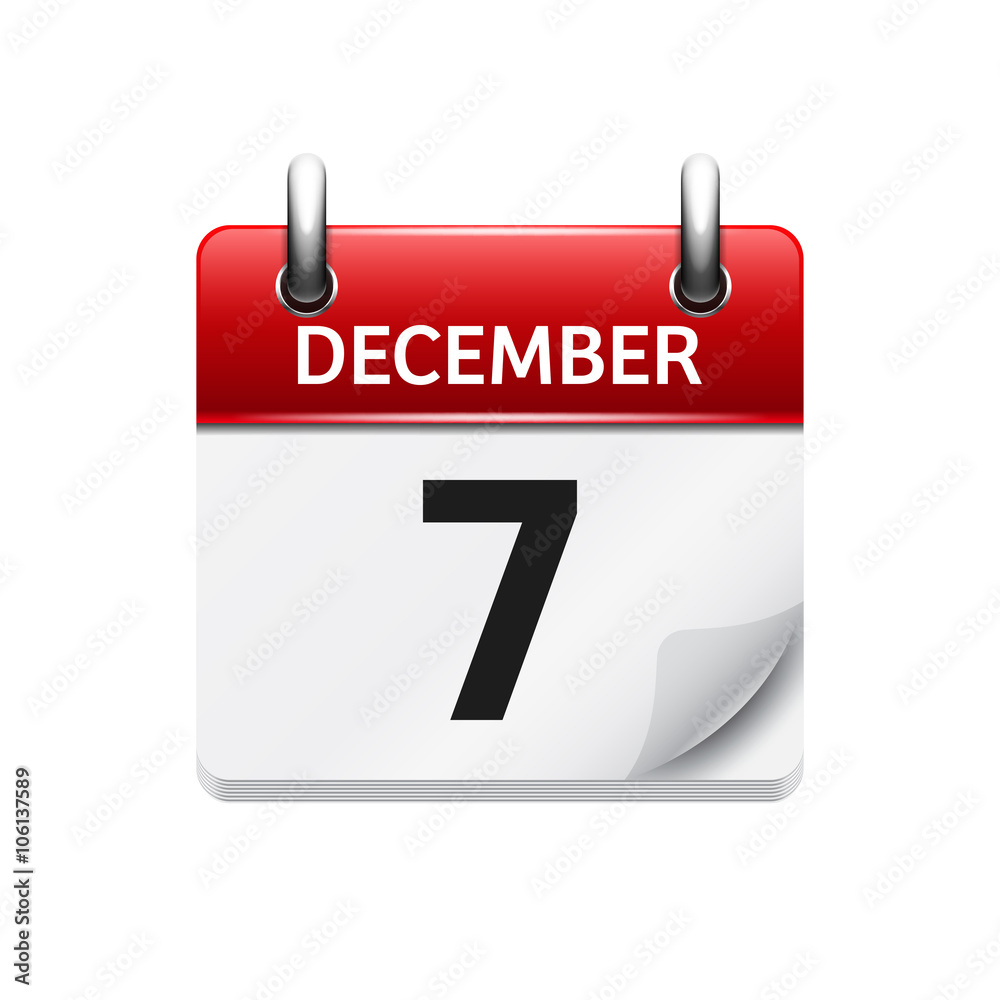 December 7. Vector flat daily calendar icon. Date and time, day, month. Holiday. December 7. Vector flat daily calendar icon. Date and time, day, month. Holiday.