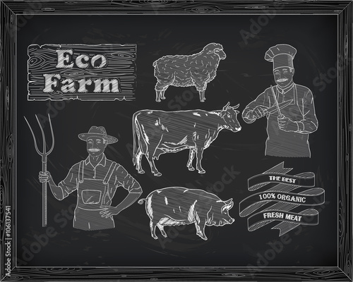 butchering beef, pork, lamb and farmer, cook