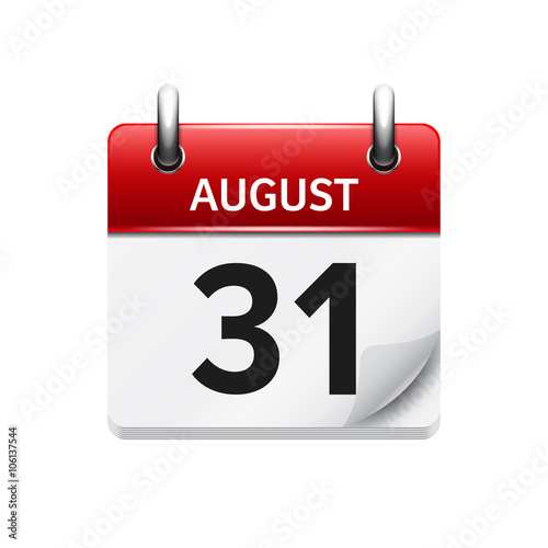 August 31. Vector flat daily calendar icon. Date and time, day, month. Holiday.
