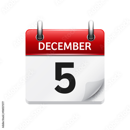 December  5. Vector flat daily calendar icon. Date and time, day, month. Holiday.