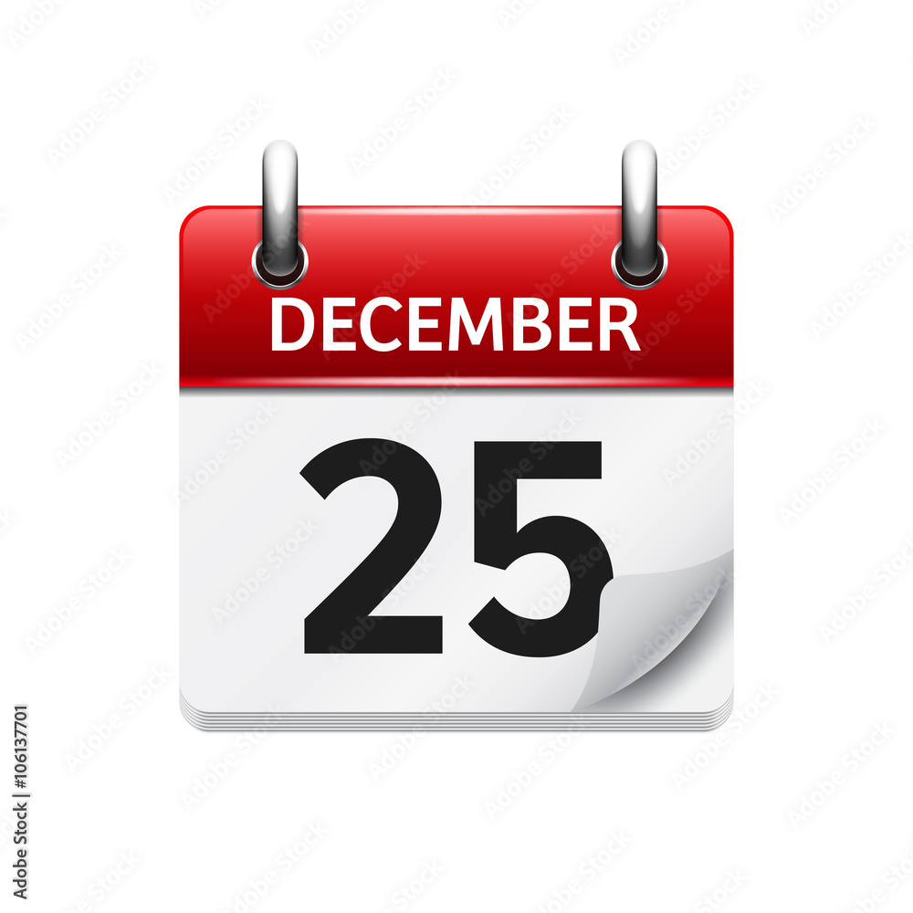 December 25. Vector flat daily calendar icon. Date and time, day, month. Holiday. December 25. Vector flat daily calendar icon. Date and time, day, month. Holiday.