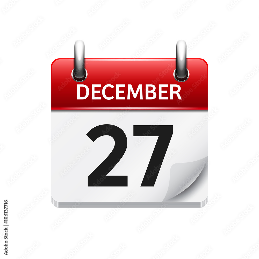 December 27 . Vector flat daily calendar icon. Date and time, day, month. Holiday. December 27 . Vector flat daily calendar icon. Date and time, day, month. Holiday.