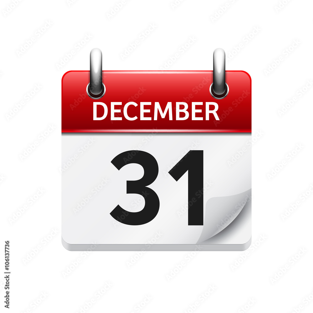 December 31. Vector flat daily calendar icon. Date and time, day, month. Holiday. December 31. Vector flat daily calendar icon. Date and time, day, month. Holiday.