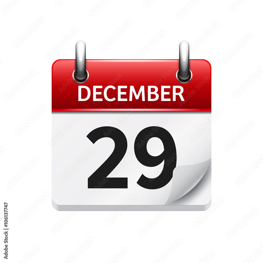 December 29. Vector flat daily calendar icon. Date and time, day, month. Holiday. December 29. Vector flat daily calendar icon. Date and time, day, month. Holiday.
