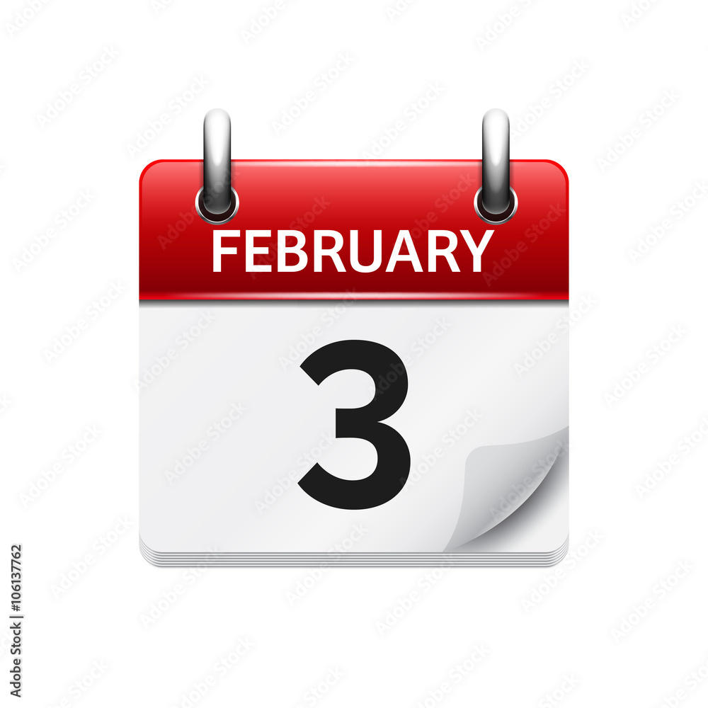 February 3. Vector flat daily calendar icon. Date and time, day, month. Holiday. February 3. Vector flat daily calendar icon. Date and time, day, month. Holiday.