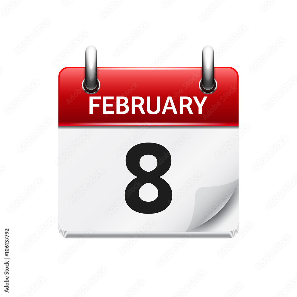 February 8. Vector flat daily calendar icon. Date and time, day, month. Holiday. February 8. Vector flat daily calendar icon. Date and time, day, month. Holiday.