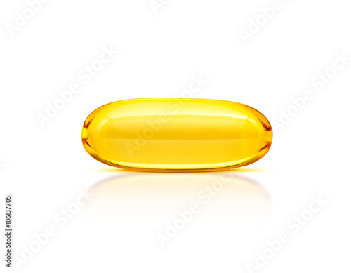 Fototapeta Naklejka Na Ścianę i Meble -  Fish oil supplement capsule isolated on white background