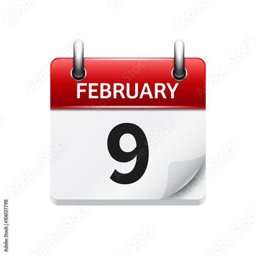 February 9. Vector flat daily calendar icon. Date and time, day, month. Holiday.