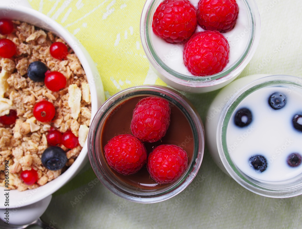 Healthy breakfast muesli with blueberry and red currant Healthy breakfast muesli with blueberry and red currant