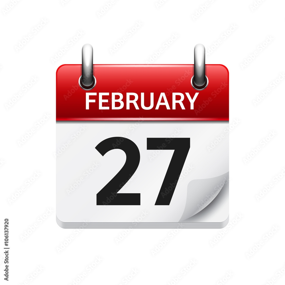 February 27. Vector flat daily calendar icon. Date and time, day, month. Holiday. February 27. Vector flat daily calendar icon. Date and time, day, month. Holiday.