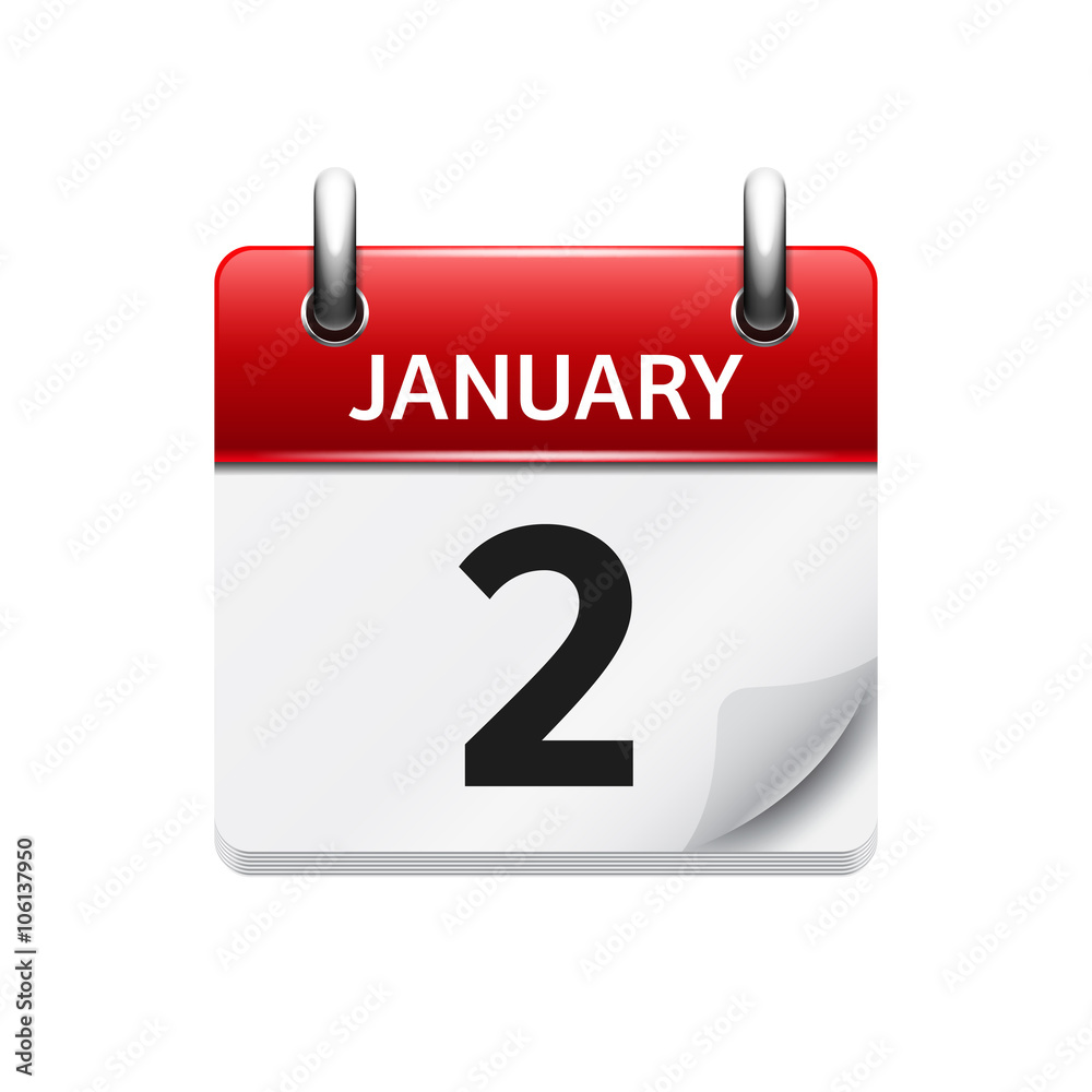 January 1. Vector flat daily calendar icon. Date and time, day, month. Holiday.