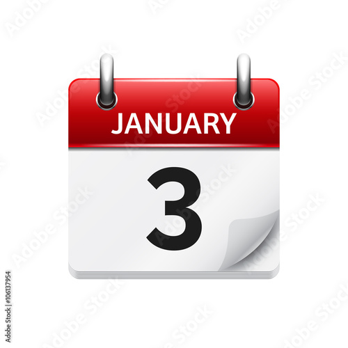January 3. Vector flat daily calendar icon. Date and time, day, month. Holiday.