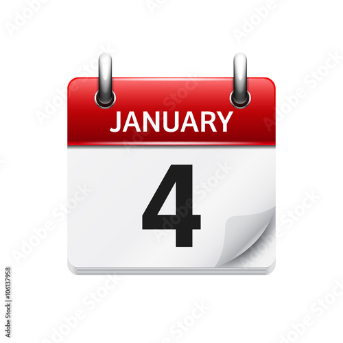 January 4. Vector flat daily calendar icon. Date and time, day, month. Holiday.