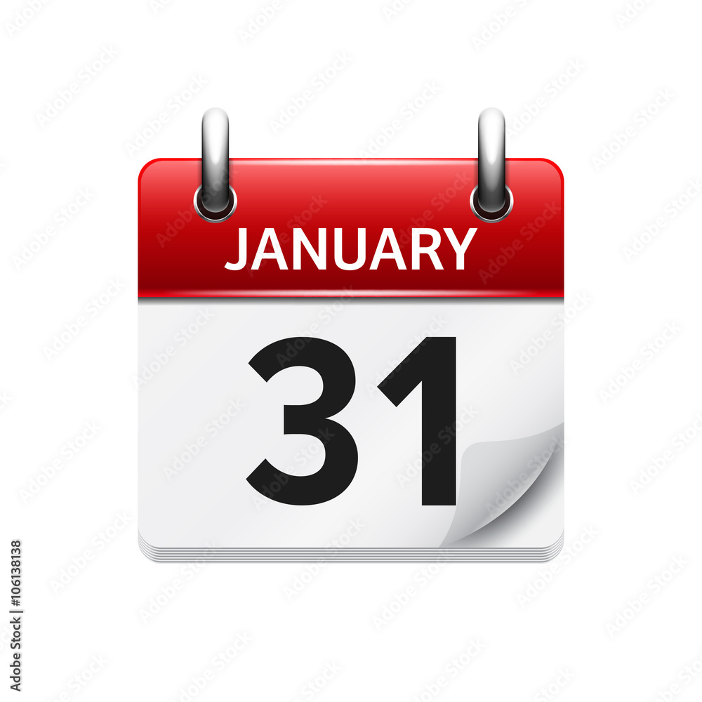 January 31. Vector flat daily calendar icon. Date and time, day, month. Holiday. January 31. Vector flat daily calendar icon. Date and time, day, month. Holiday.