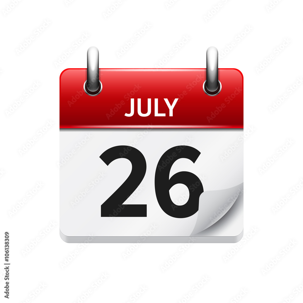 July 26 . Vector flat daily calendar icon. Date and time, day, month. Holiday. July 26 . Vector flat daily calendar icon. Date and time, day, month. Holiday.