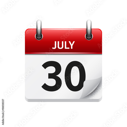 July 30 . Vector flat daily calendar icon. Date and time, day, month. Holiday.