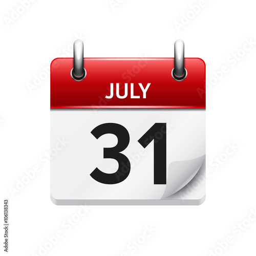 July 31. Vector flat daily calendar icon. Date and time, day, month. Holiday.