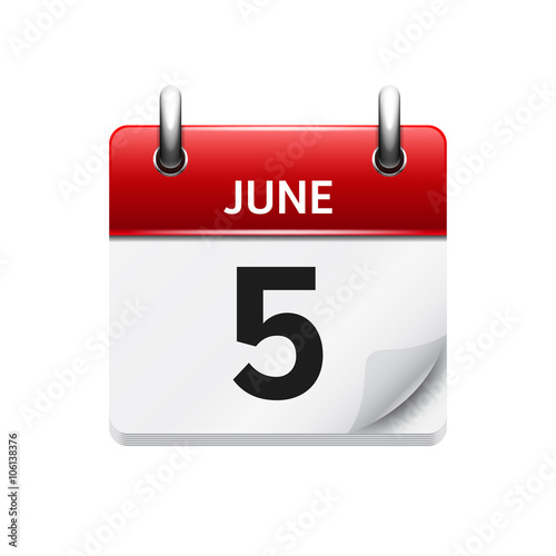 June 5 . Vector flat daily calendar icon. Date and time, day, month. Holiday.