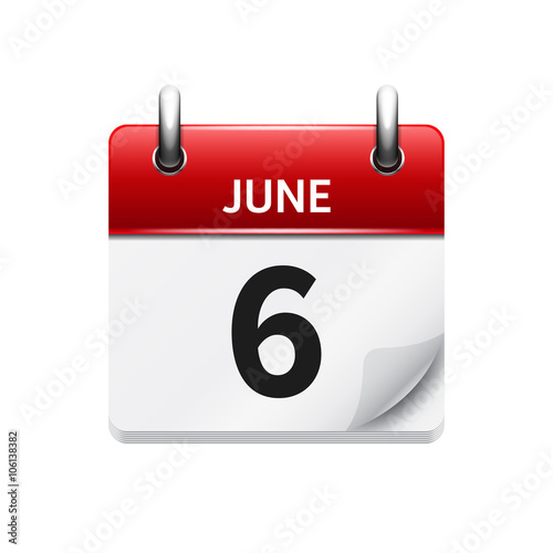 June 6 . Vector flat daily calendar icon. Date and time, day, month. Holiday.