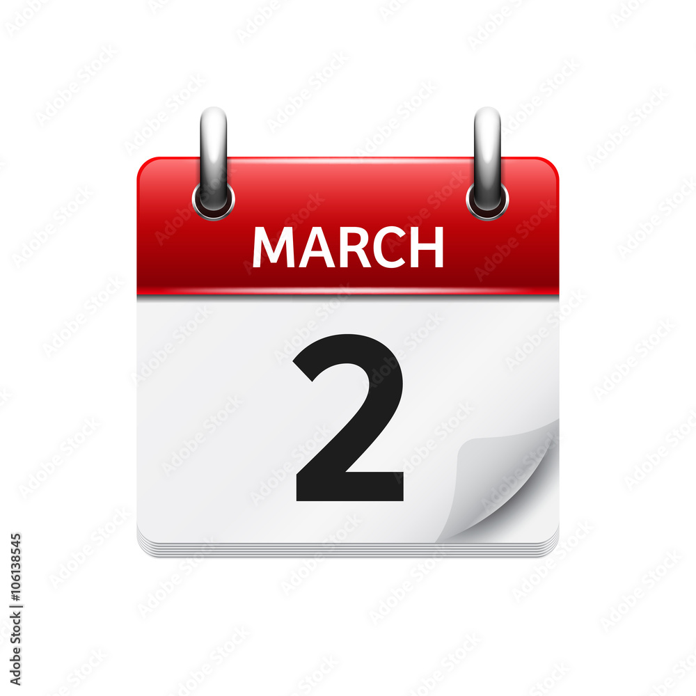 March 2. Vector flat daily calendar icon. Date and time, day, month. Holiday. March 2. Vector flat daily calendar icon. Date and time, day, month. Holiday.