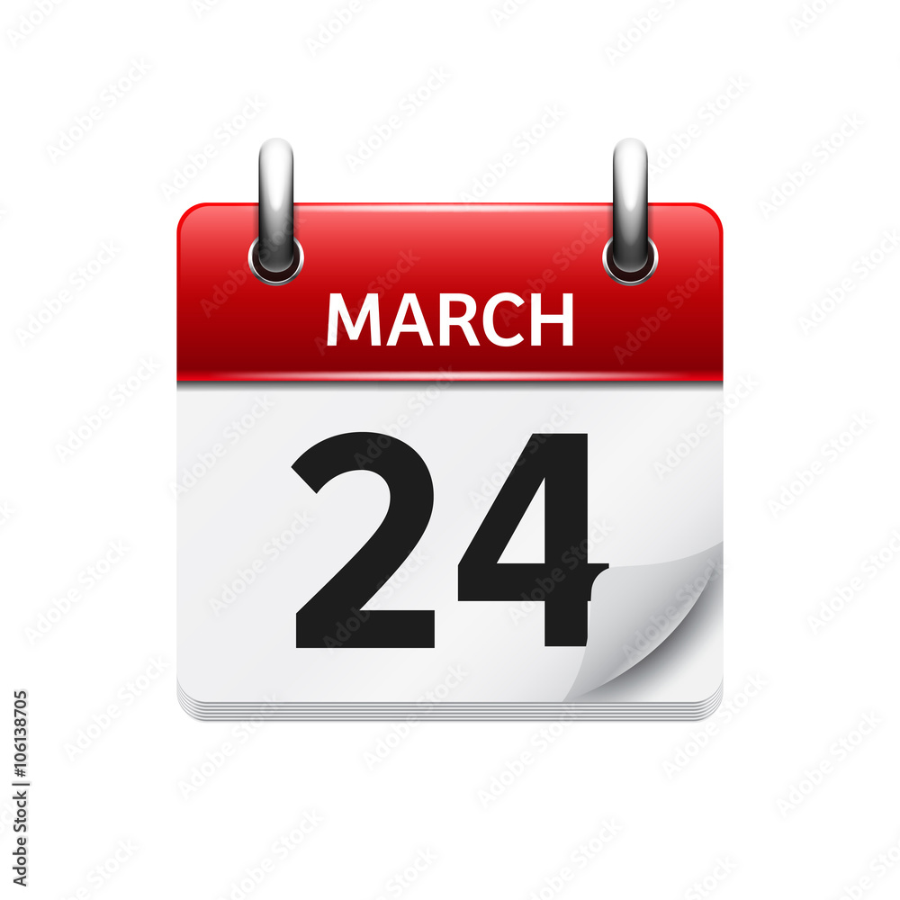 March 24. Vector flat daily calendar icon. Date and time, day, month. Holiday. March 24. Vector flat daily calendar icon. Date and time, day, month. Holiday.