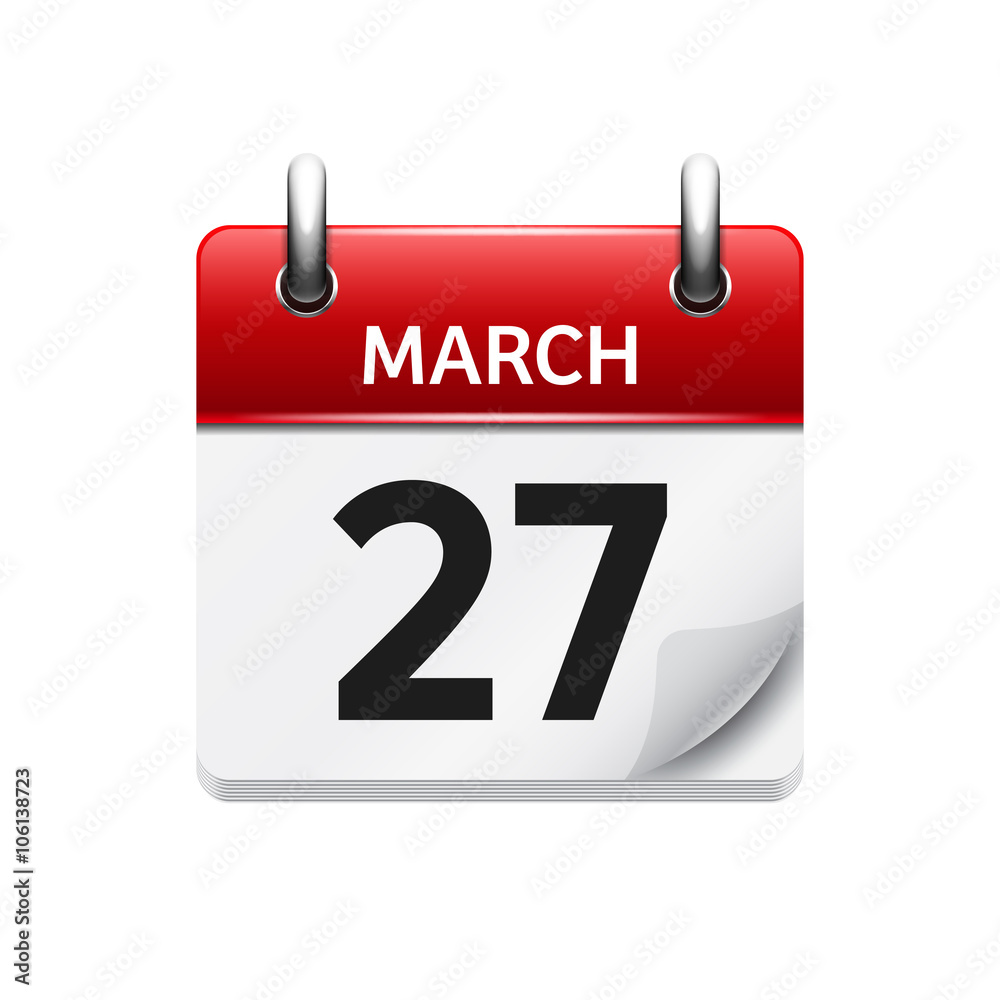 March 27. Vector flat daily calendar icon. Date and time, day, month. Holiday. March 27. Vector flat daily calendar icon. Date and time, day, month. Holiday.