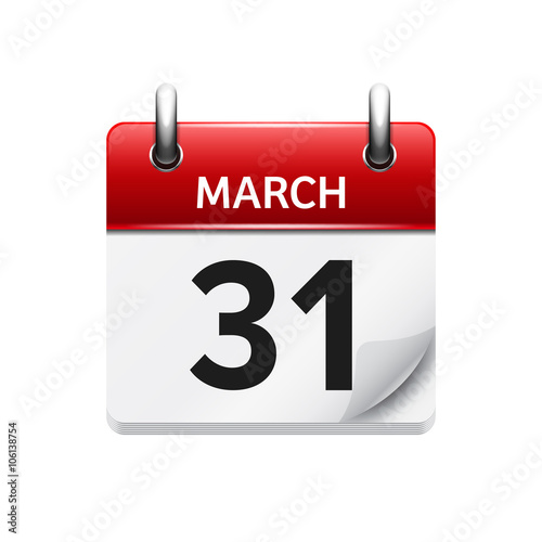 March 31. Vector flat daily calendar icon. Date and time, day, month. Holiday.