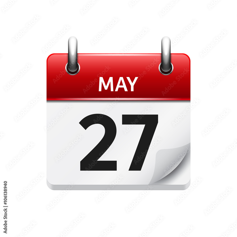 May 27 . Vector flat daily calendar icon. Date and time, day, month. Holiday. May 27 . Vector flat daily calendar icon. Date and time, day, month. Holiday.