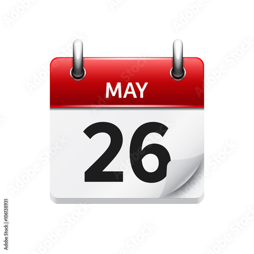 May 26 . Vector flat daily calendar icon. Date and time, day, month. Holiday.