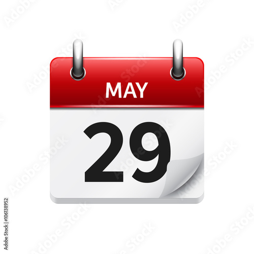 May  29. Vector flat daily calendar icon. Date and time, day, month. Holiday.