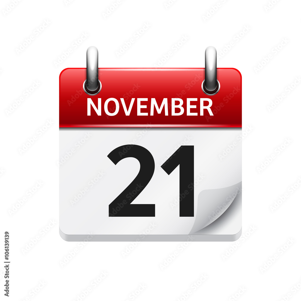 November 21 . Vector flat daily calendar icon. Date and time, day, month. Holiday.