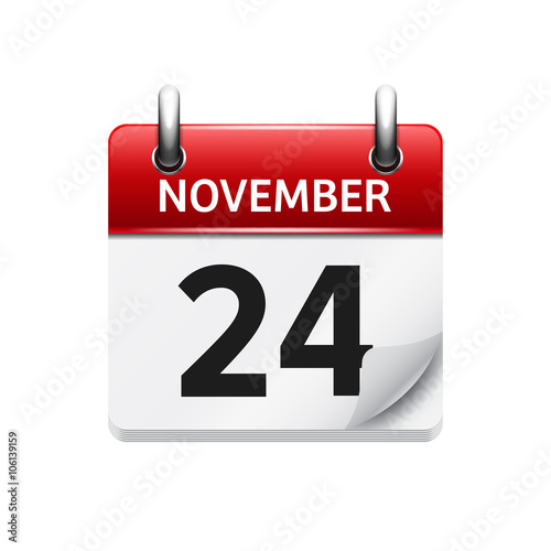 November  24. Vector flat daily calendar icon. Date and time, day, month. Holiday.