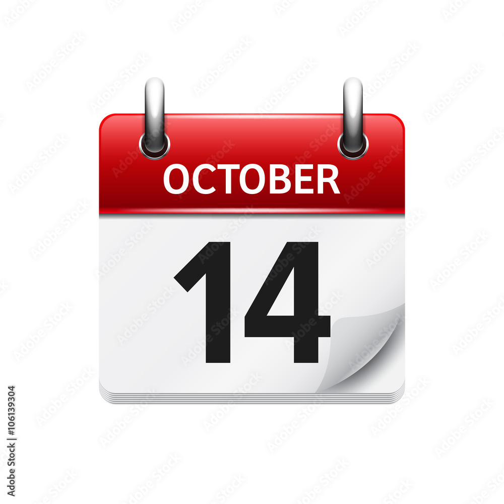 October  14. Vector flat daily calendar icon. Date and time, day, month. Holiday.