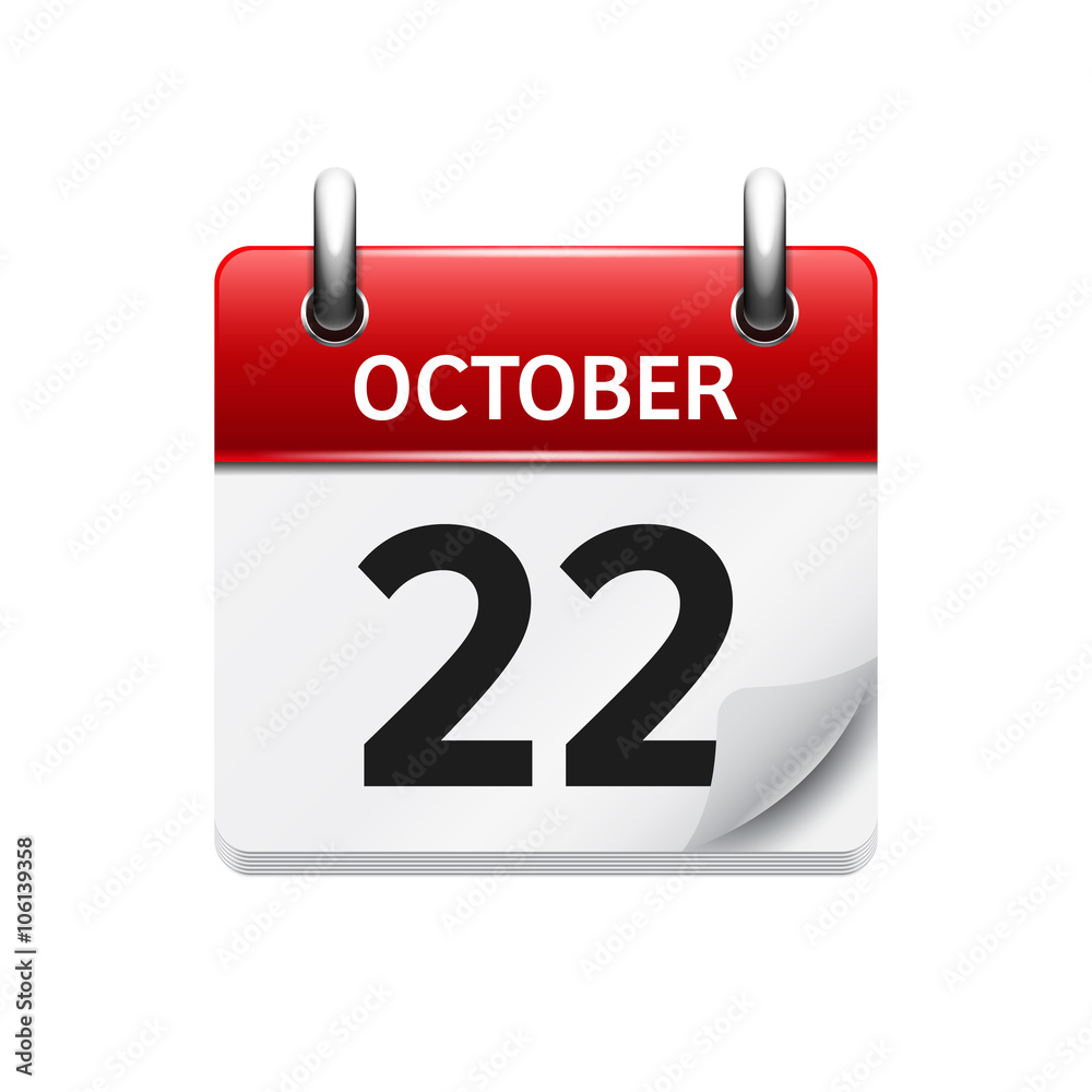 October 22. Vector flat daily calendar icon. Date and time, day, month. Holiday. October 22. Vector flat daily calendar icon. Date and time, day, month. Holiday.