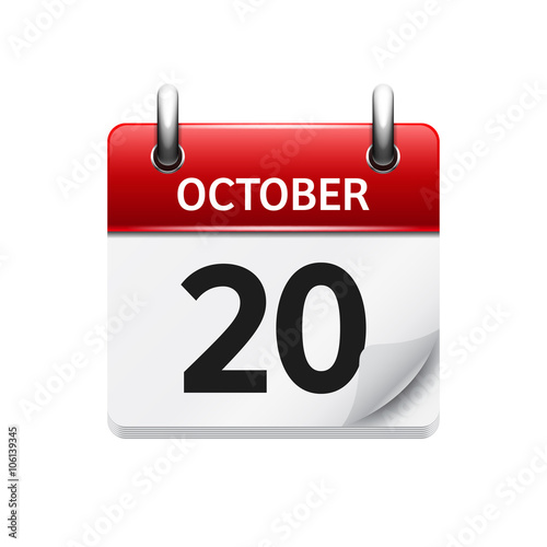 October 20 . Vector flat daily calendar icon. Date and time, day, month. Holiday.