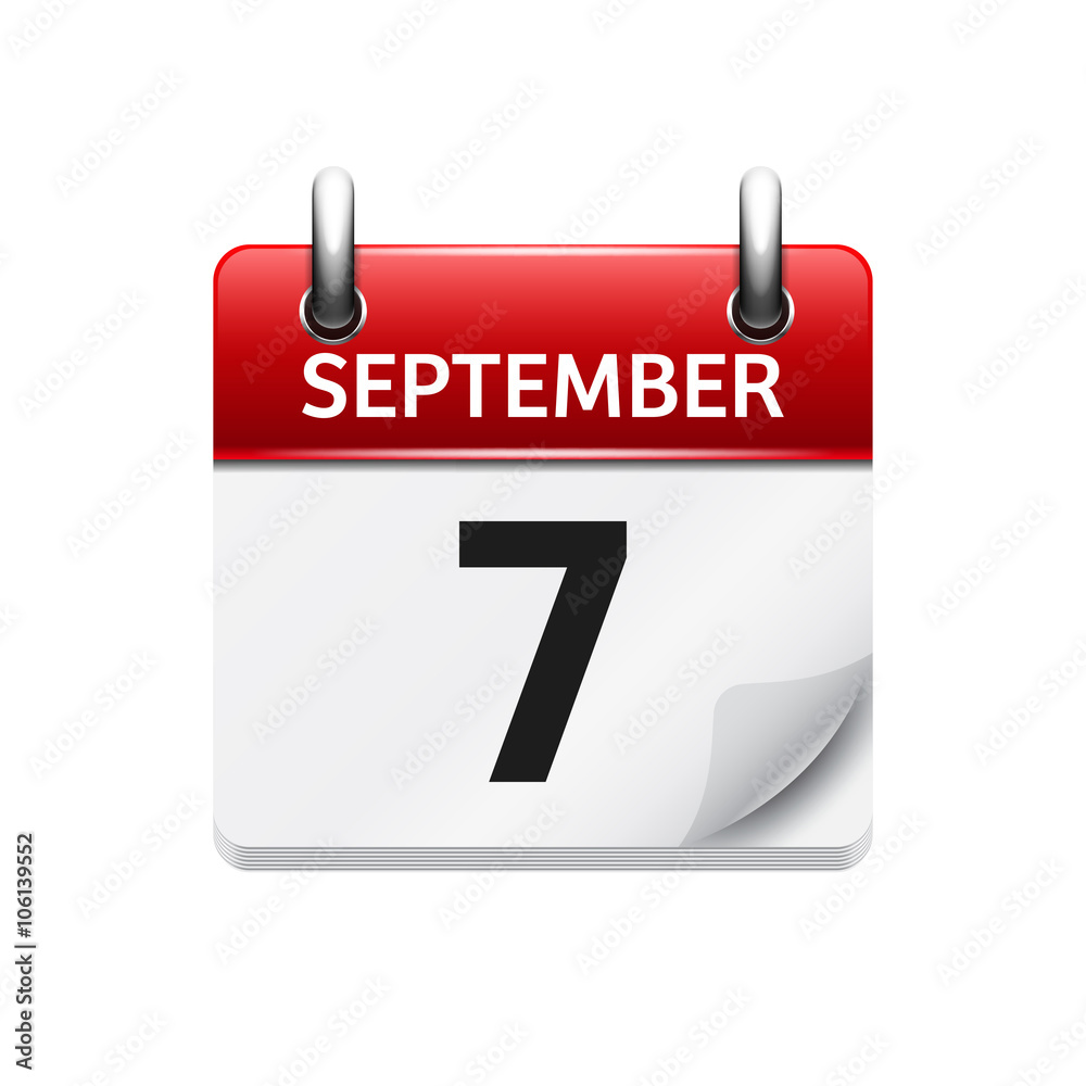 September 7. Vector flat daily calendar icon. Date and time, day, month. Holiday. September 7. Vector flat daily calendar icon. Date and time, day, month. Holiday.