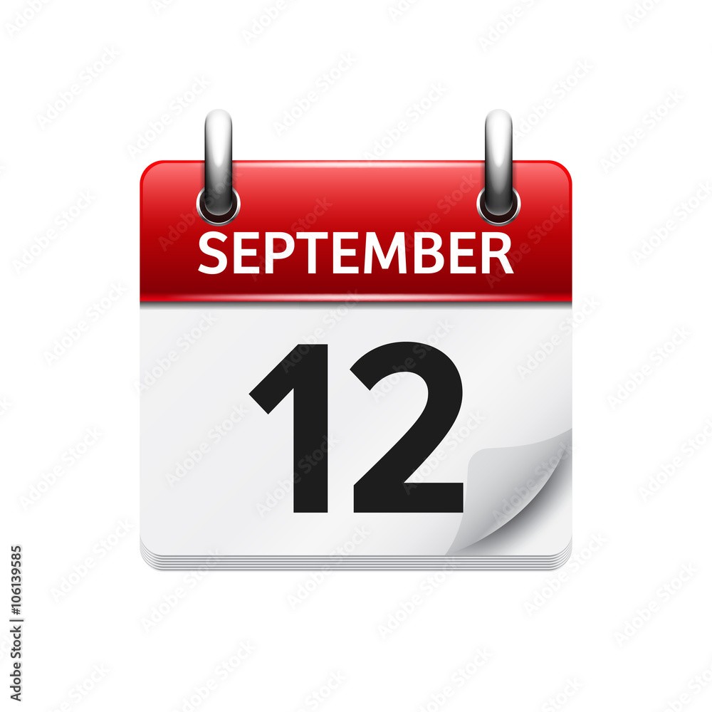 September 12. Vector flat daily calendar icon. Date and time, day, month. Holiday. September 12. Vector flat daily calendar icon. Date and time, day, month. Holiday.