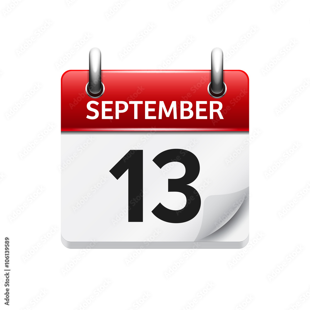 September 13. Vector flat daily calendar icon. Date and time, day, month. Holiday. September 13. Vector flat daily calendar icon. Date and time, day, month. Holiday.