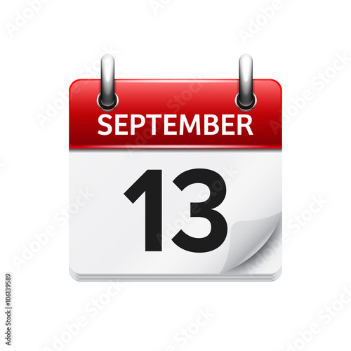 September  13. Vector flat daily calendar icon. Date and time, day, month. Holiday.