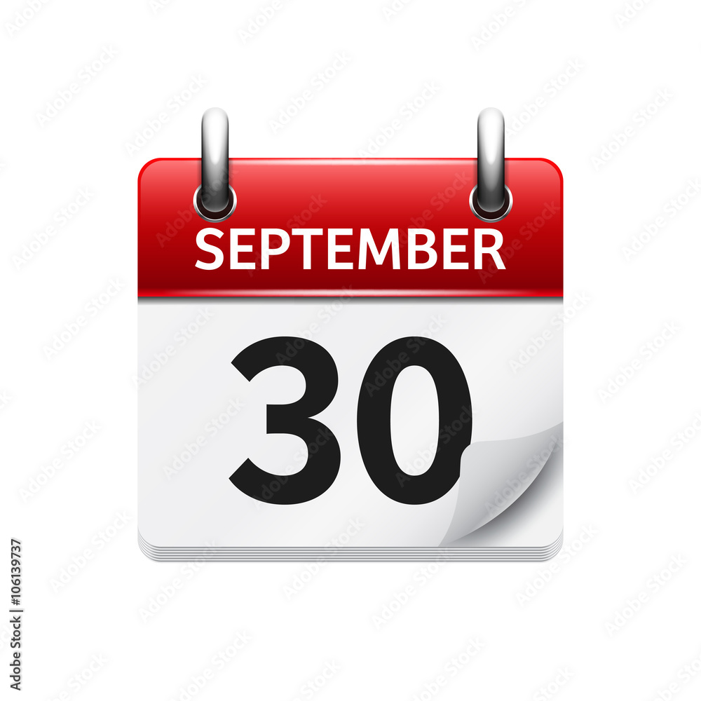 September  30. Vector flat daily calendar icon. Date and time, day, month. Holiday.