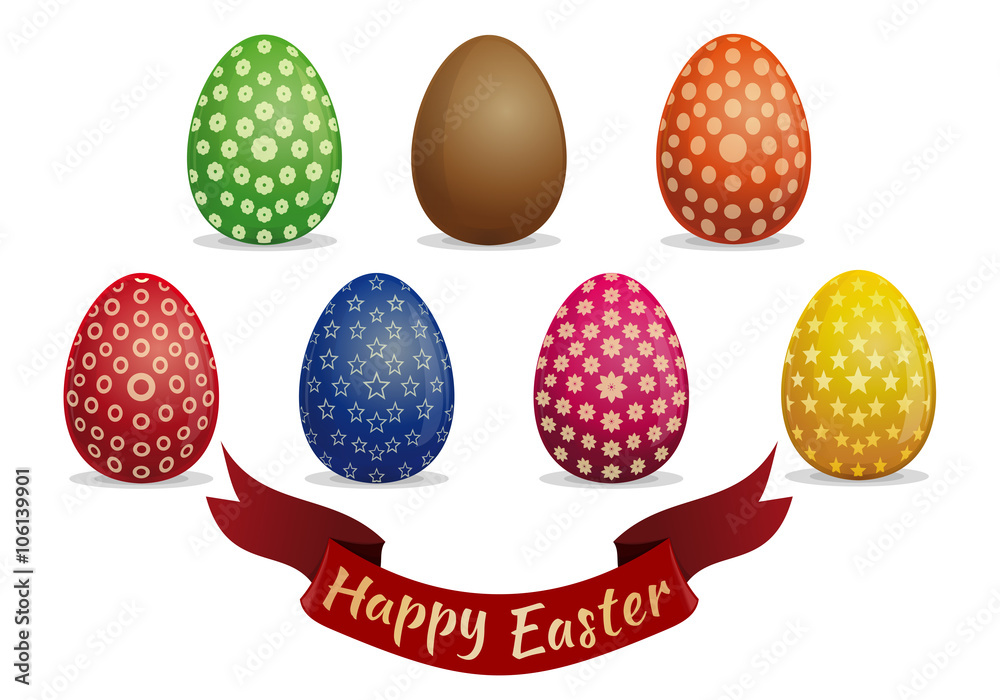 Set Easter eggs isolated on white background. Easter eggs with various patterns. Easter eggs vector icon. Greeting card with Easter eggs. Happy Easter. Easter eggs for Easter holidays design
