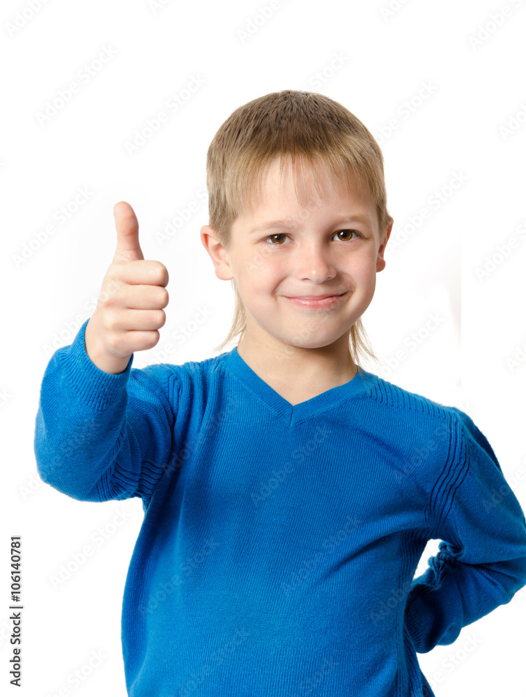 Young boy with gesture thumb up isolated on white Young boy with gesture thumb up isolated on white
