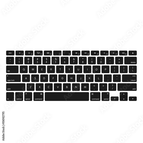 Black laptop computer keyboard button layout template with icons, vector illustration eps 10