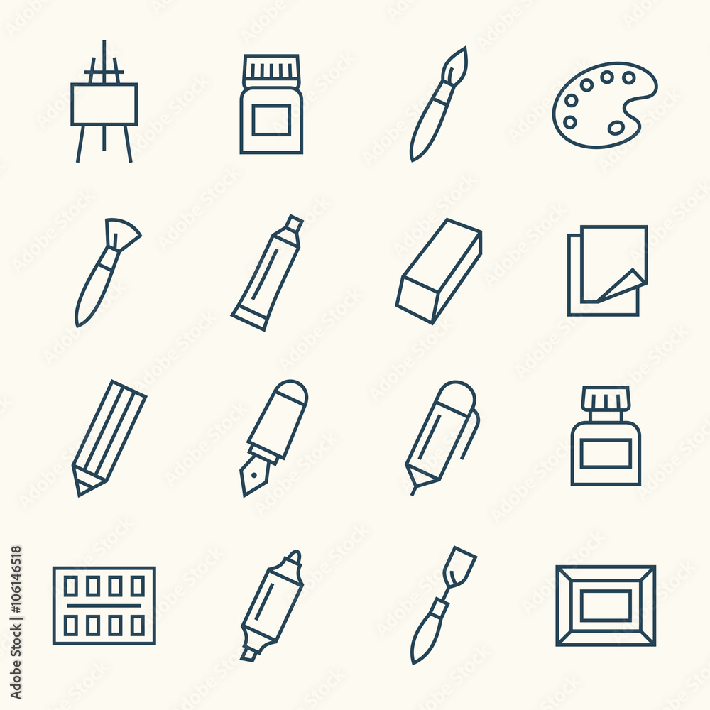Art supplies line icons Art supplies line icons