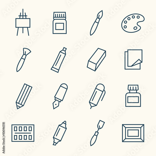 Art supplies line icons