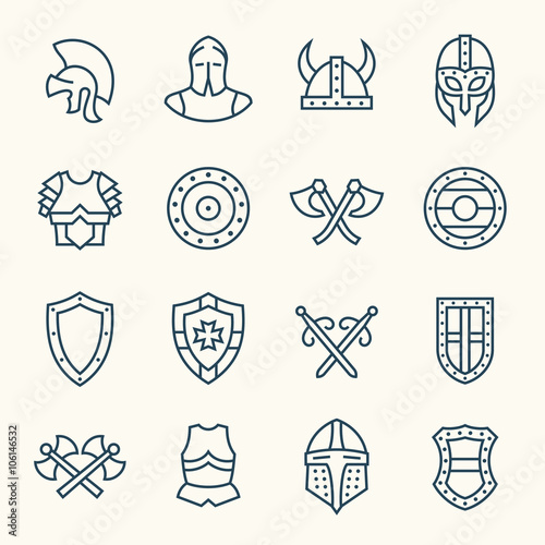 Fényképezés Ancient armor line icons